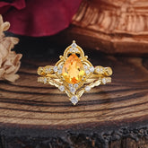 Luxury Vintage Pear-Cut Citrine Engagement Ring Set